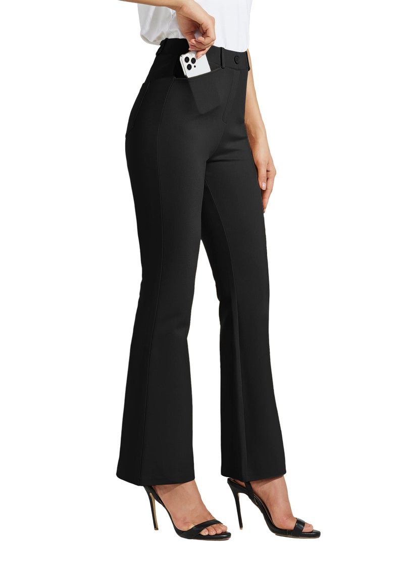Willit 30" Women's Yoga Dress Pants Bootcut Stretch Work Slacks Office Business Casual Pants Belt Loops 4 Pockets Regular Black L - Image 1