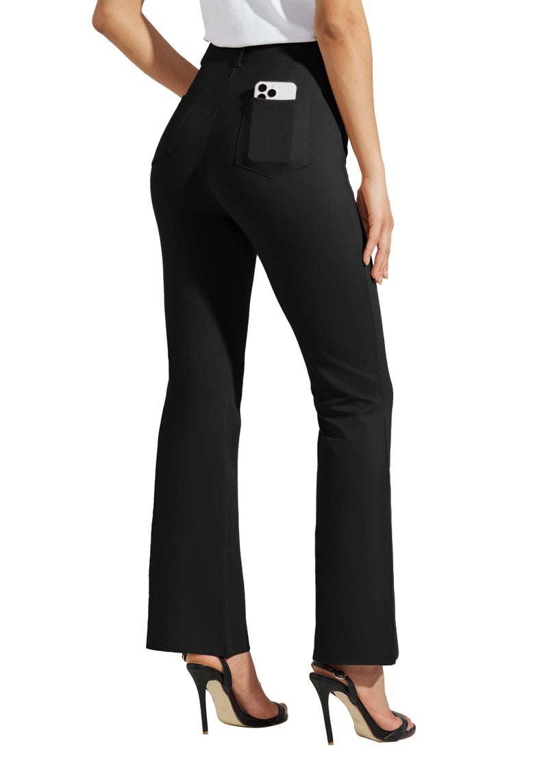 Willit 30" Women's Yoga Dress Pants Bootcut Stretch Work Slacks Office Business Casual Pants Belt Loops 4 Pockets Regular Black L - Image 2