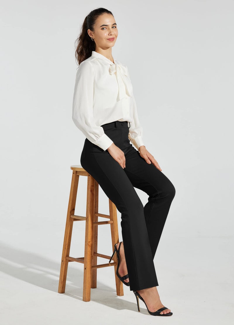 Willit 30" Women's Yoga Dress Pants Bootcut Stretch Work Slacks Office Business Casual Pants Belt Loops 4 Pockets Regular Black L - Image 4