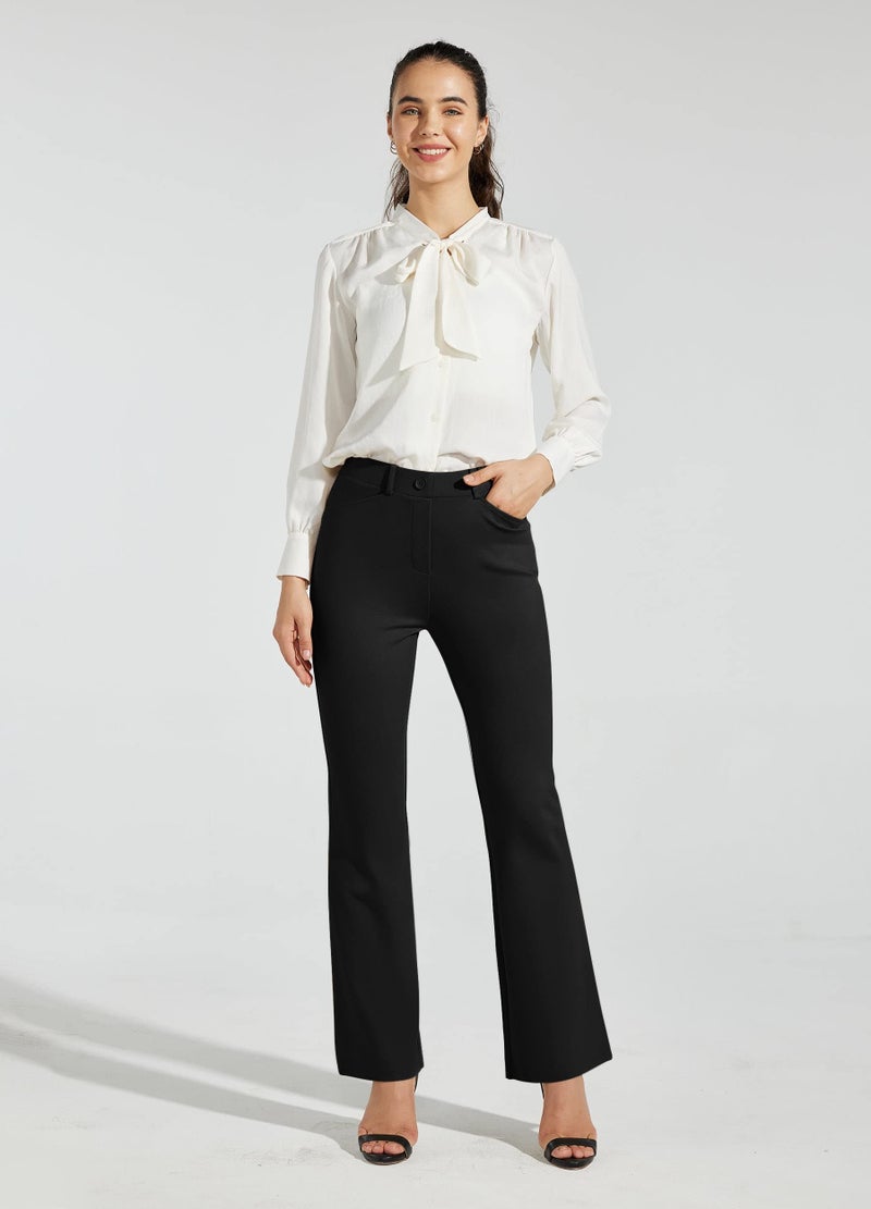 Willit 30" Women's Yoga Dress Pants Bootcut Stretch Work Slacks Office Business Casual Pants Belt Loops 4 Pockets Regular Black L - Image 3