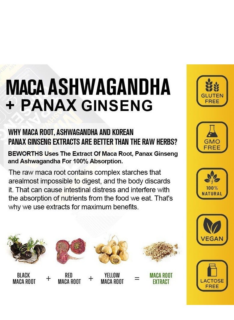 Wins Town Extra Strength Maca Complex High Potency with Ashwagndha, Korean Red Panax Ginseng. Boost Energy, Mood, Stamina & Performance, for Men & Women, 120 Vegan Capsules  - Image 4