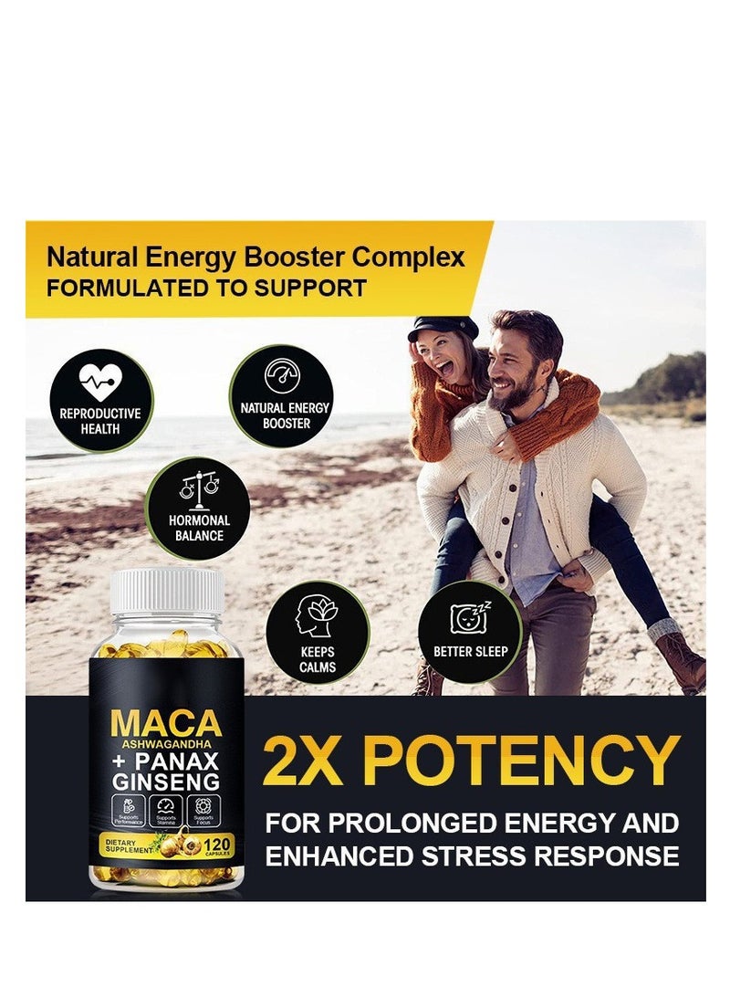 Wins Town Extra Strength Maca Complex High Potency with Ashwagndha, Korean Red Panax Ginseng. Boost Energy, Mood, Stamina & Performance, for Men & Women, 120 Vegan Capsules  - Image 3