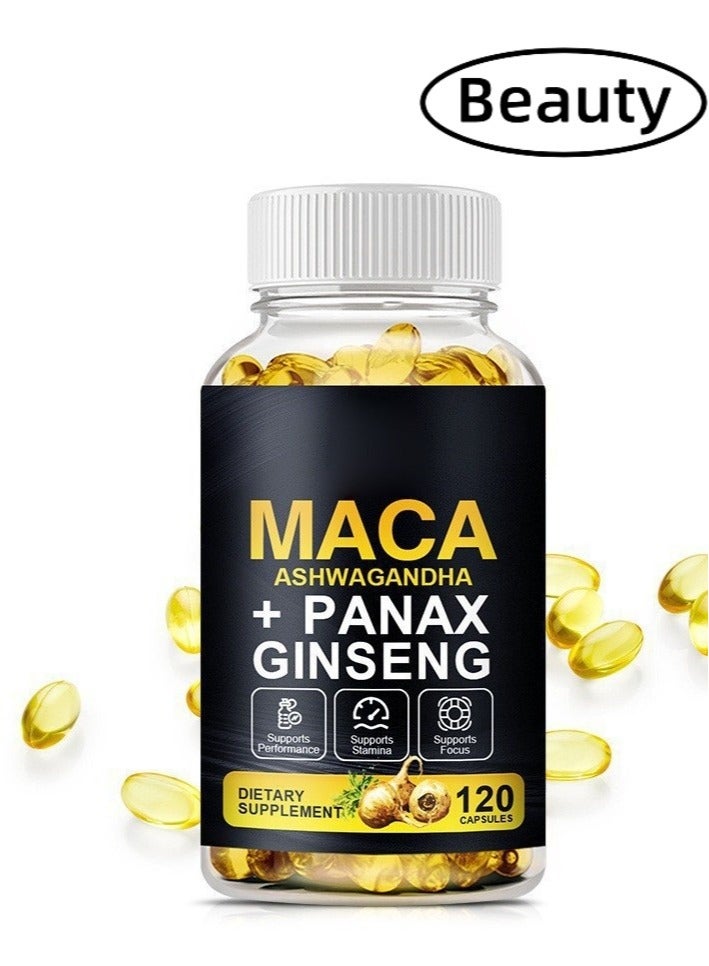 Wins Town Extra Strength Maca Complex High Potency with Ashwagndha, Korean Red Panax Ginseng. Boost Energy, Mood, Stamina & Performance, for Men & Women, 120 Vegan Capsules  - Image 1