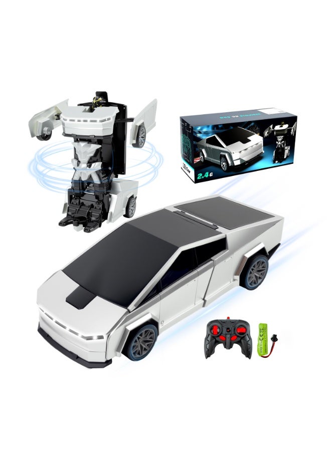 RAKAY Tesla Remote Control Cyber Truck Toy for Boys, 2.4GHz RC Transform Pickup Cars Robot Toy, 1:18 Scale One-Button Deformation 360°Rotation with Lights, Gifts for Boys Age 3 4 5 6 7 8 9 10 11 12 - Image 1