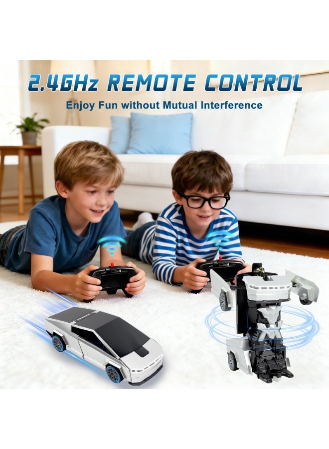 RAKAY Tesla Remote Control Cyber Truck Toy for Boys, 2.4GHz RC Transform Pickup Cars Robot Toy, 1:18 Scale One-Button Deformation 360°Rotation with Lights, Gifts for Boys Age 3 4 5 6 7 8 9 10 11 12 - Image 4