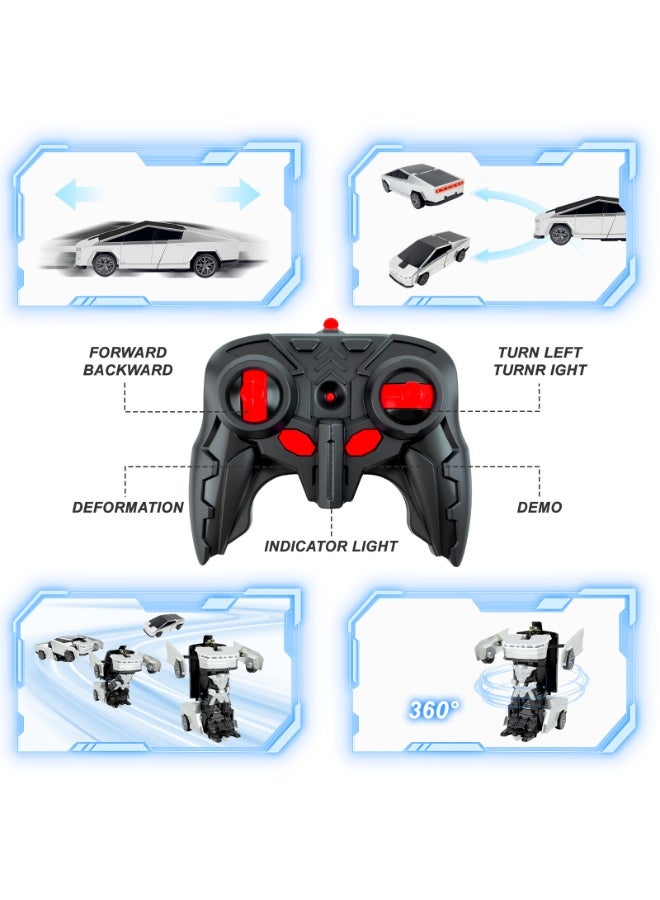 RAKAY Tesla Remote Control Cyber Truck Toy for Boys, 2.4GHz RC Transform Pickup Cars Robot Toy, 1:18 Scale One-Button Deformation 360°Rotation with Lights, Gifts for Boys Age 3 4 5 6 7 8 9 10 11 12 - Image 5