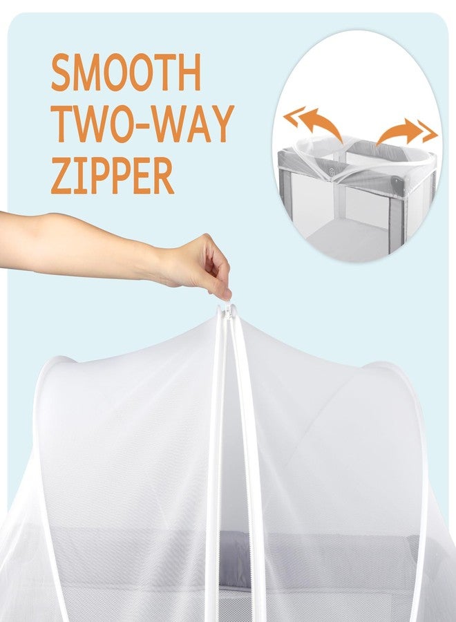 BEBONO Mosquito Net for Pack N Play, Keep Cats Out, Netting Cover with 2-Way Zipper for Playpen, Foldable with Storage Bag, White - Image 2