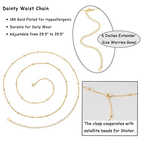 PEARLADA Minimalist Beach Bikini Body Chain 18K Gold Plated Satellite Belly Chain Handmade Adjustable Jewelry for Women Fashion Sexy Waist Chain - Image 5