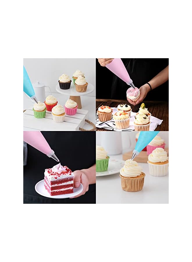 S-TOP Piping Bags and Tips Set, 100Pcs 12 Inch Pastry Bags, Icing Bags Disposable for Cakes Decorating Kit Supplies with 1 Reusable Piping Bags, 1 Couplers, 12 Frosting Tips, 2 Bag Ties, 3 Cake Scraper - Image 3