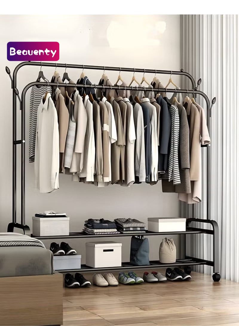 Beauenty Metal Clothes Hanger Organizer and Black Clothes Stand with Wheels black - Image 1