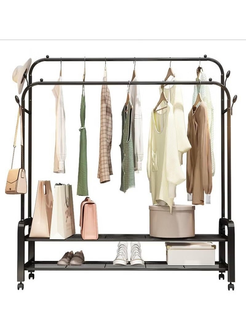 Beauenty Metal Clothes Hanger Organizer and Black Clothes Stand with Wheels black - Image 3