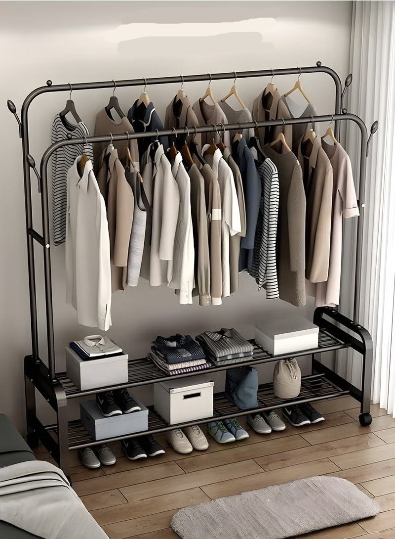 Beauenty Metal Clothes Hanger Organizer and Black Clothes Stand with Wheels black - Image 2