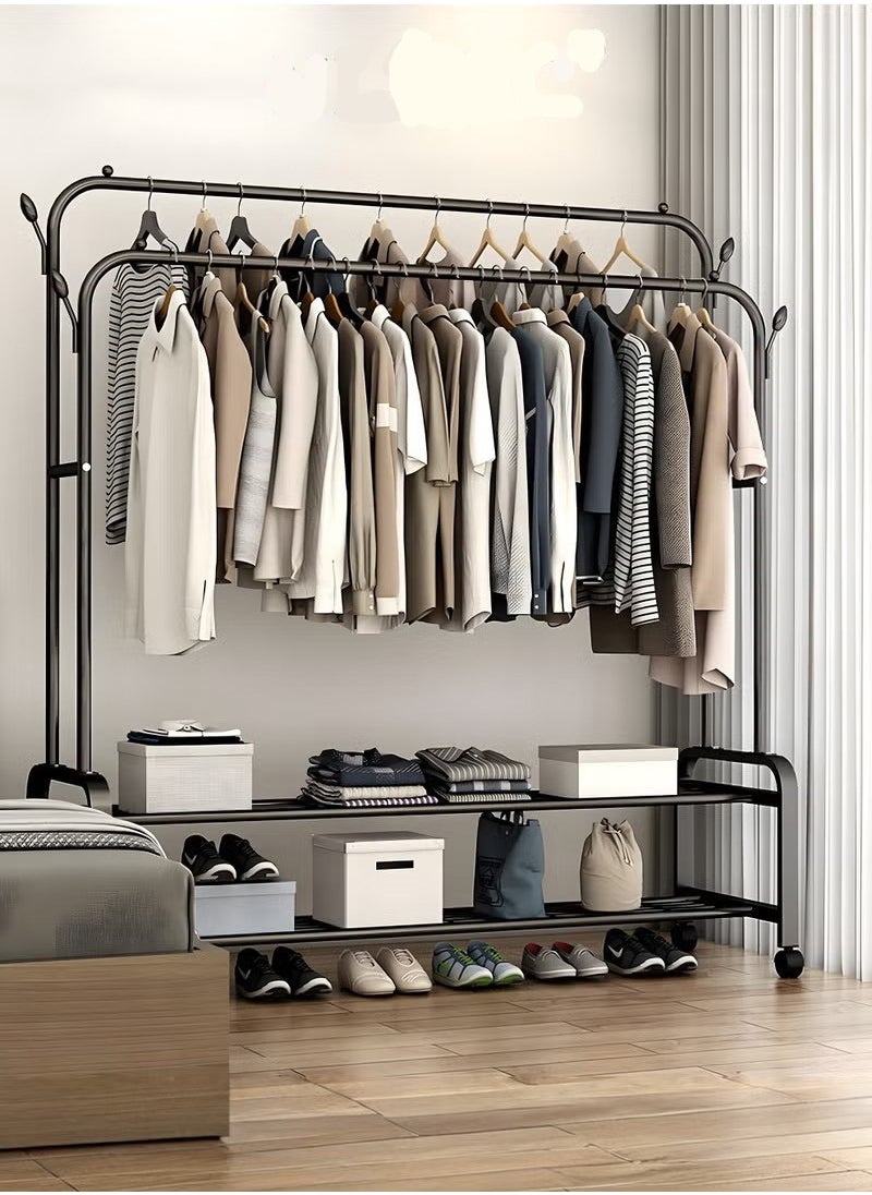 Beauenty Metal Clothes Hanger Organizer and Black Clothes Stand with Wheels black  - Image 1