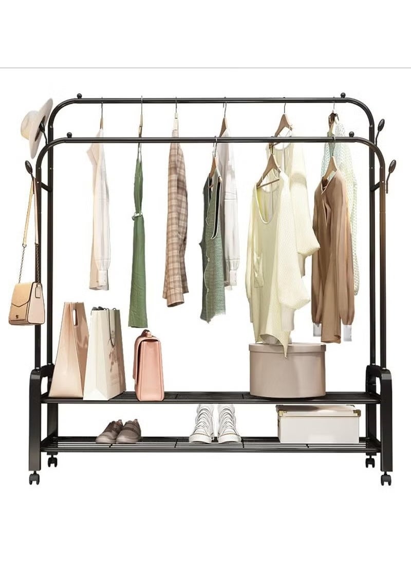Beauenty Metal Clothes Hanger Organizer and Black Clothes Stand with Wheels black  - Image 3