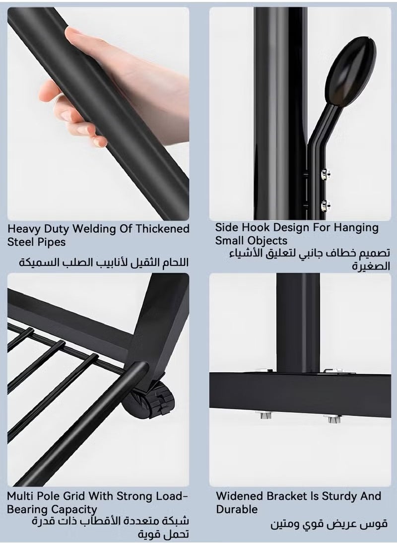 Beauenty Metal Clothes Hanger Organizer and Black Clothes Stand with Wheels black  - Image 4