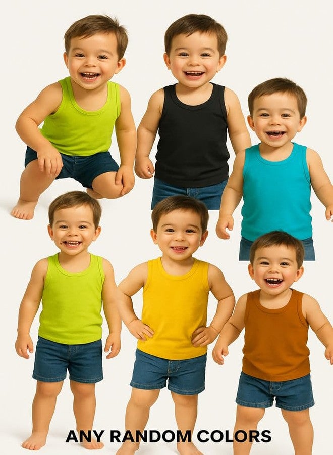 Cortica® Colorful Printed Vest Dark Solid Baniyan Cotton Inner wear for Baby Boys,Baby Girls,Boy's,Girl's,Kids & Infant Sleeveless Undershirts Sando ganji Soft Comfortable Multicolor Pack of 6 - Image 2
