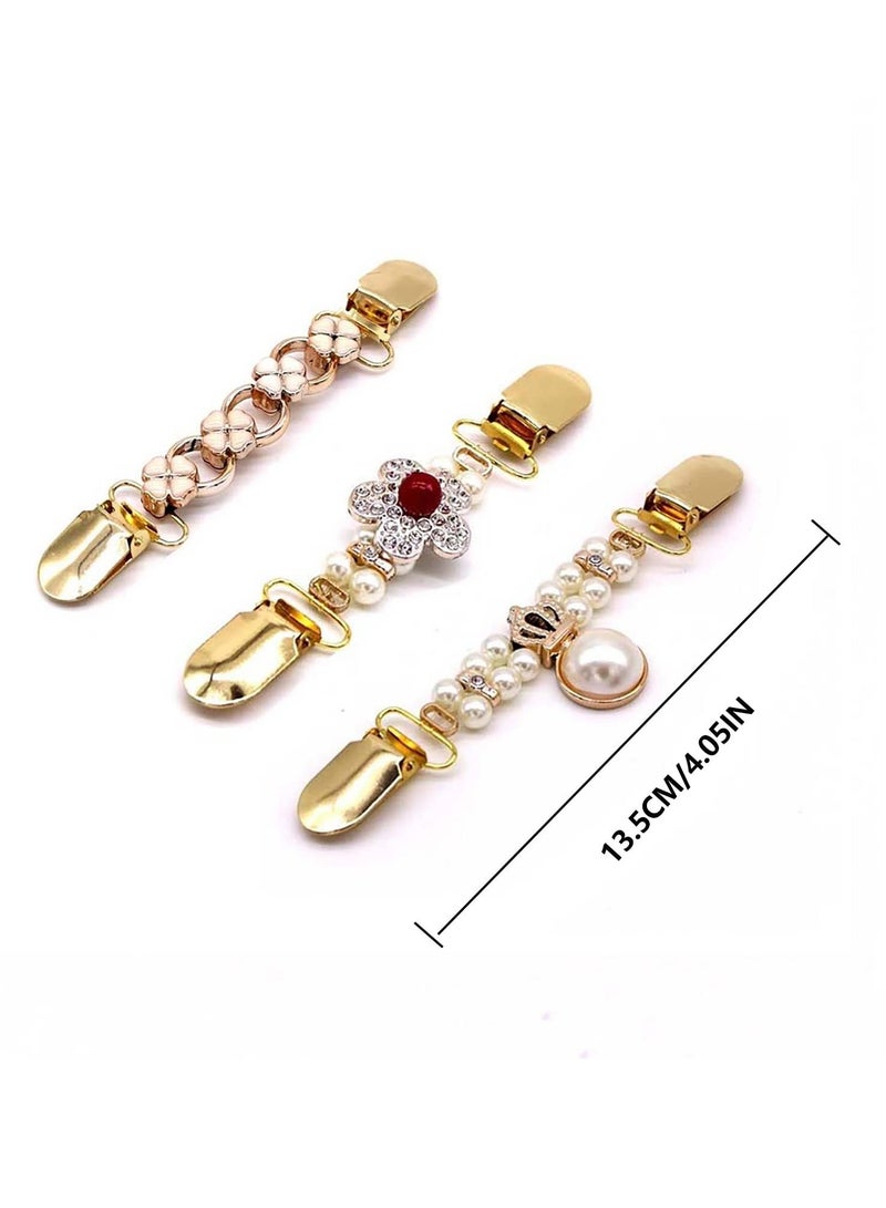 3PCS Tie Up Sweater Clip and Scarf Clip Set, Vintage Dress Clips Back Cinch Clip for Clothing, Shawl Clasps, Ladies Dress Chain Cardigan, Retro Cardigan Collar  Brooch Clips，3 Styles - Image 4
