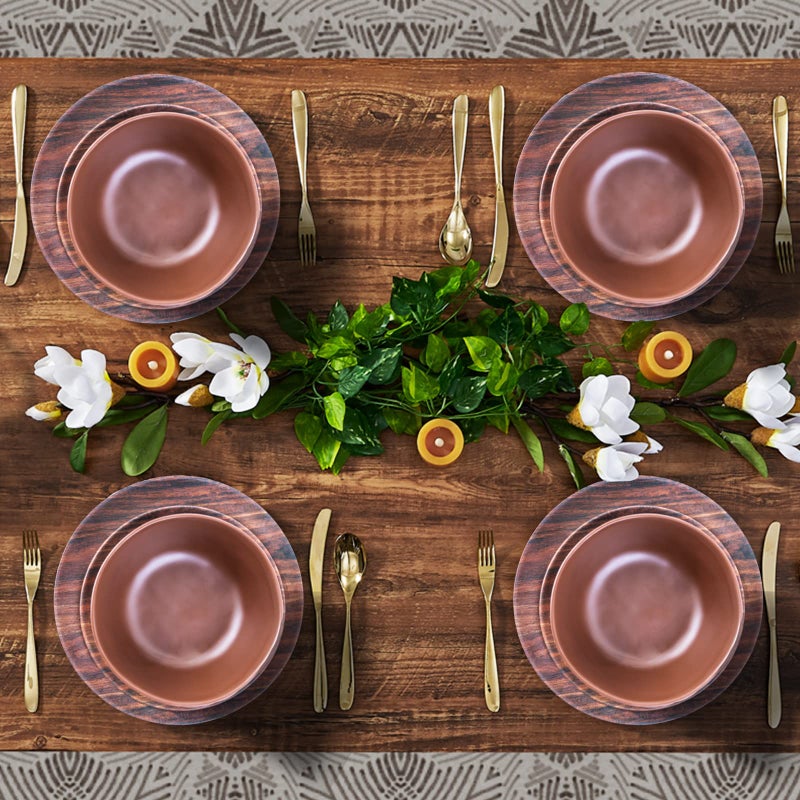 TP 12-Piece Melamine Dinnerware Sets, Plates and Bowls Dishes Set for 4, Break-Resistant & Non-Microwavable, Lightweight Dinner Plates, Wood Grain - Image 3