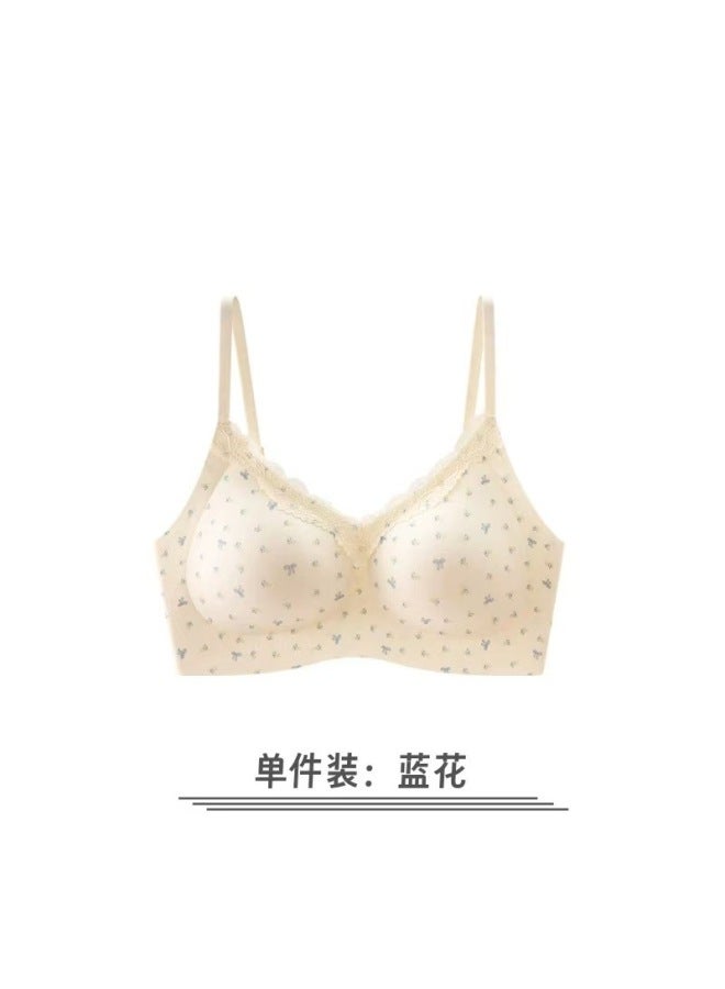Women's Lingerie For Small Busts, Seamless, Wireless, Integrated Fixed Cup, Side Breast Gathering, Beautiful Back Lace Bra For Summer