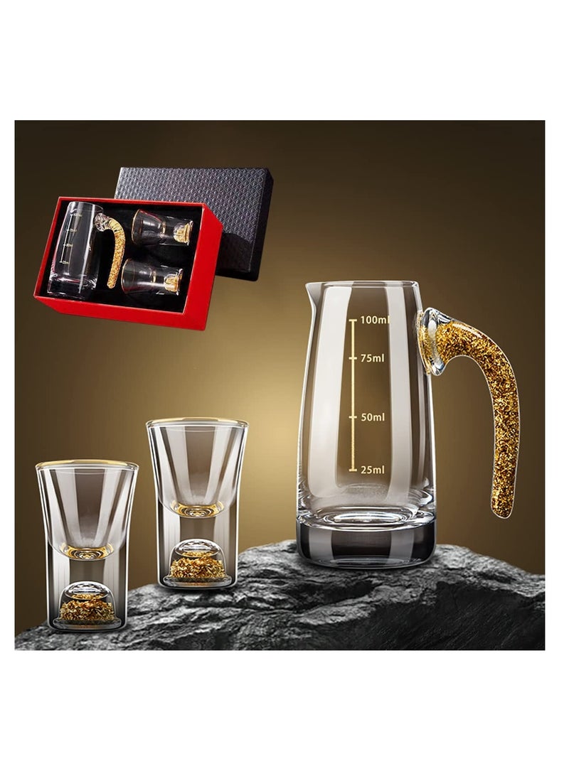 Crystal Shot Glass Set with 24K Gold Leaf Flakes, 0.5 oz BPA-Free and Lead-Free, Ideal for Home Décor and Gift Giving, 3 Pieces  - Image 1