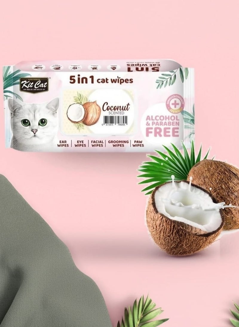 Kit Cat Scented Wipes 1-5 – Coconut Fragrance, 80 Sheets - Image 1