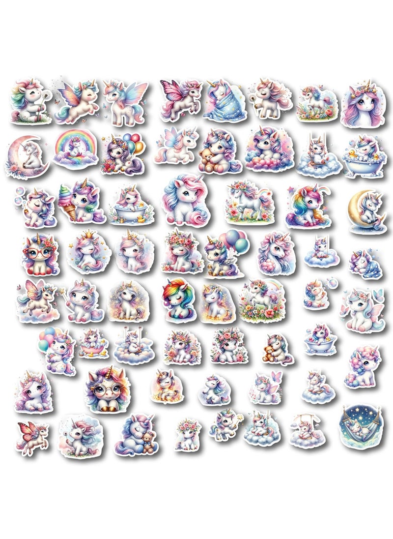 D2c D2C Unicorn Sticker Pack of 63 Glitter Finish Stickers Pastel Unicorns and Rainbows for Kids Teens Scrapbooks Water Bottles Laptops DIY Crafts  - Image 1