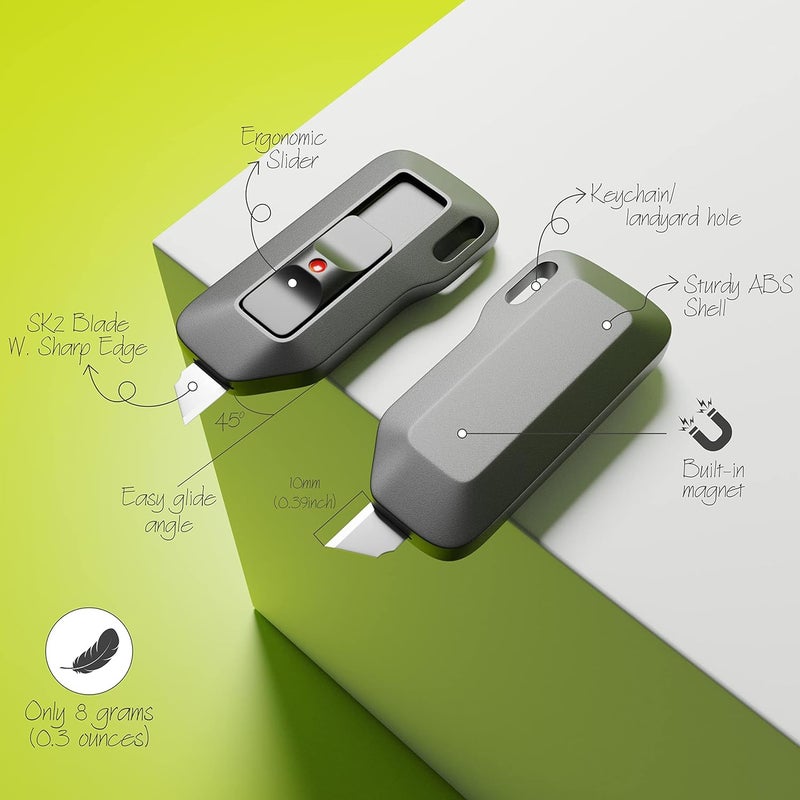 Excefore Mini Box Cutter, Retractable Box Opener, Letter Opener, Compact Edc Pocket Knife, Utility Knife, Blade Retracts Automatically, Built-In Magnet, 4Pc Pack - Image 2