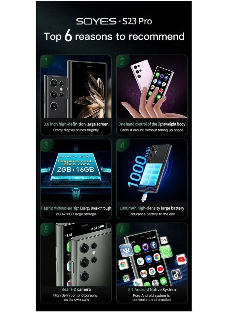 SOYES - S23 Pro Super Mini Mobile Small Card Size Phone Android Quad Core Black, Mobile Mini Smartphone Ultra Small Pocket Student Children Men and Women - Image 1