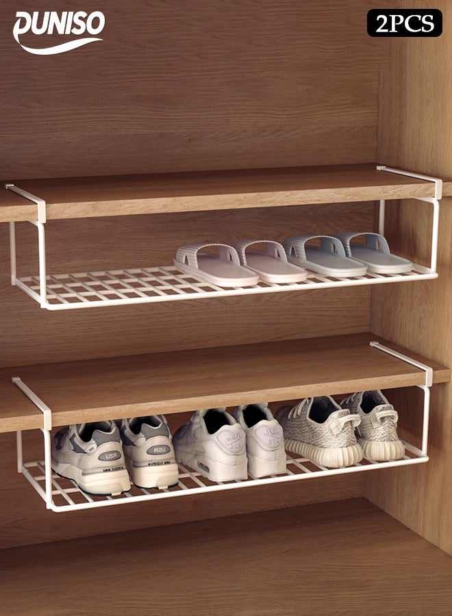 DUNISO رف أحذية للخزانة، منظم أحذية، رف تخزين أحذية من الصلب الكربوني، رف أحذية معلق موفر للمساحة، عبوة 2 (أبيض) - Image 1