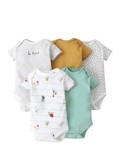 RedMapleTEK 5-Piece Set Of pure Cotton Jumpsuits For Infants And Young Children, Short-Sleeved Crawling Clothes  - Image 1