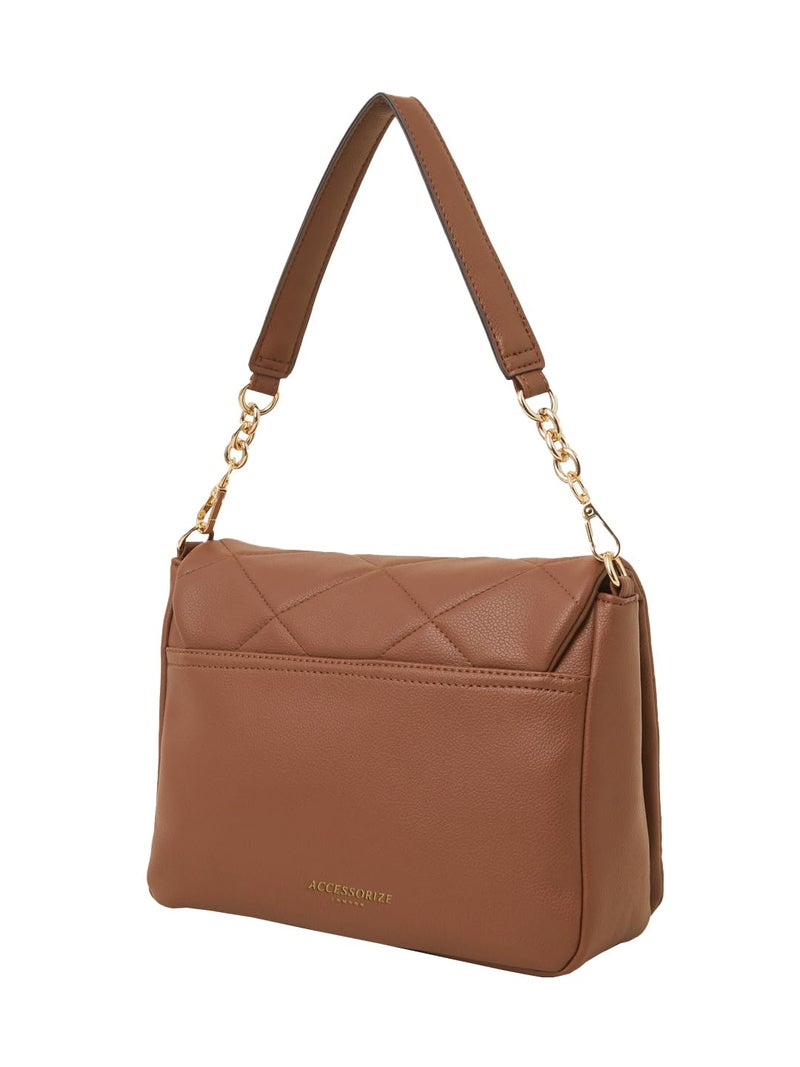 Accessorize London Women's Brown Large Quilted Sling Bag - Image 2