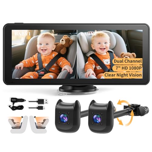 KOUENOM Dual Car Camera Baby Monitor with 6.9" Split Screen-1080P HD Carseat Camera for 2 kids with 360° Full Rotation-Night Vision, Auto-detail Enhancement, 2 Power Ways, Easy Install, for Twins & Siblings - Image 1