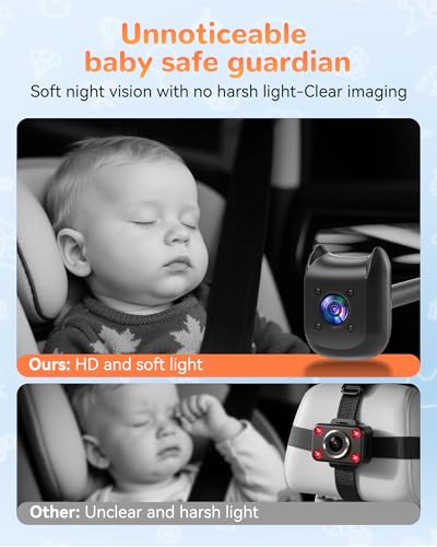 KOUENOM Dual Car Camera Baby Monitor with 6.9" Split Screen-1080P HD Carseat Camera for 2 kids with 360° Full Rotation-Night Vision, Auto-detail Enhancement, 2 Power Ways, Easy Install, for Twins & Siblings - Image 3