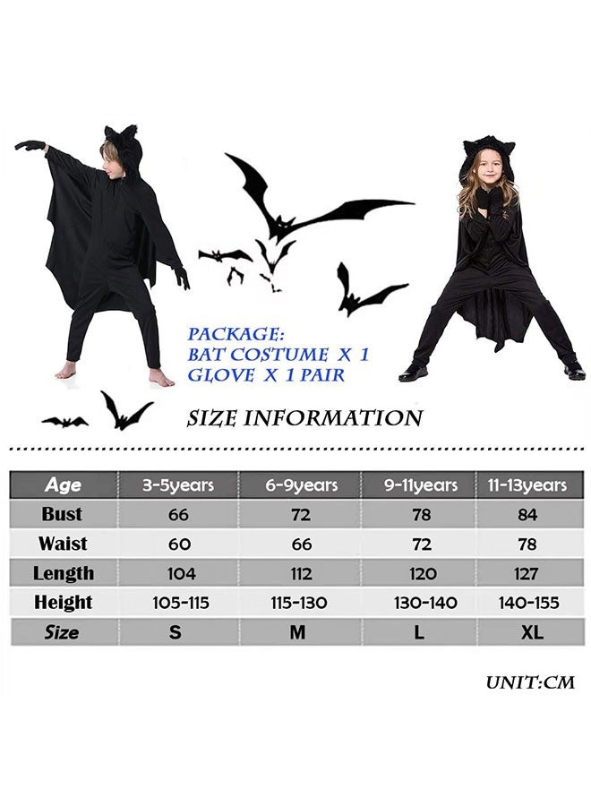 GoldenLike Bat Costumes for Boys Girls,Kids Halloween Costumes,Children Cosplay Bat Cape Costumes Set,Vampire Bat Jumpsuit Costume with Wing and Gloves Size S for 105-115cm Boys Girls - Image 3
