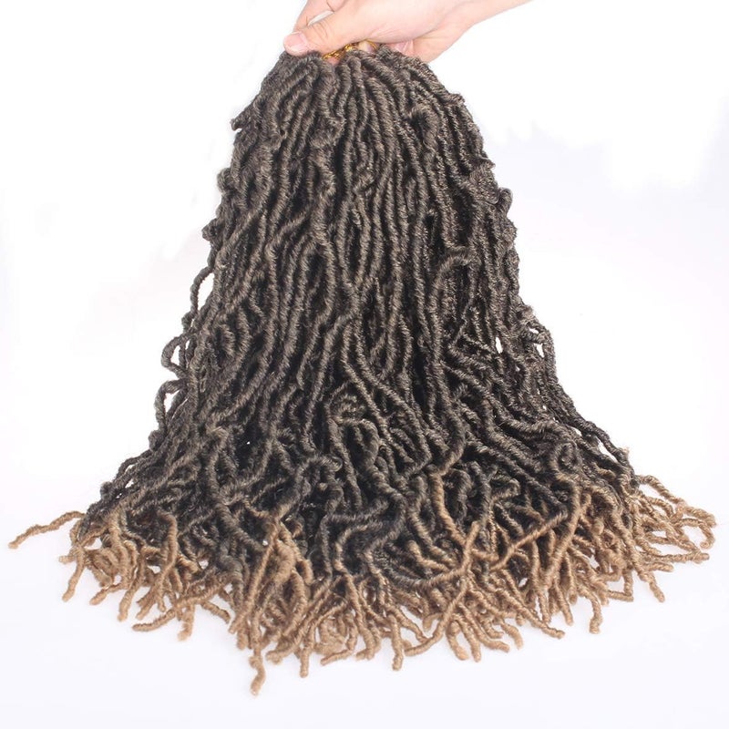 Leeven 18 Inch Ombre Blonde New Soft Locs Crochet Braids Hair 7 Packs Pre-looped Curly Wavy Goddess Faux Locs Crochet Hair for Women Afro Roots Synthetic Braiding Hair Extensions T27# - Image 2