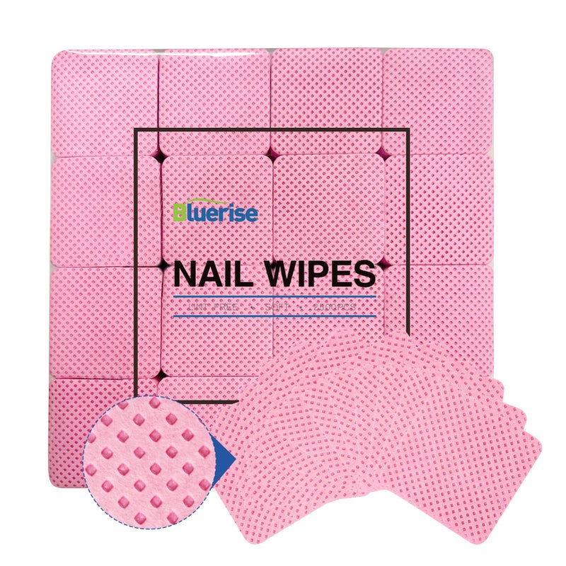 BLUERISE Lint Free Nail Wipes Pink 2500pcs Nail Polish Remover Pads Soft Absorbable Eyelash Extension Glue Cleaning Wipes