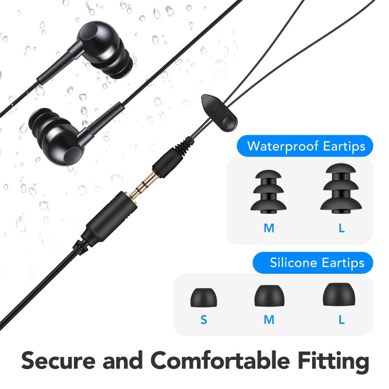 AGPTEK IPX8 Waterproof in-Ear Earphones, Coiled Cable Swimming Earbuds with Stereo Audio Extension Cable, Wired,Black - Image 5