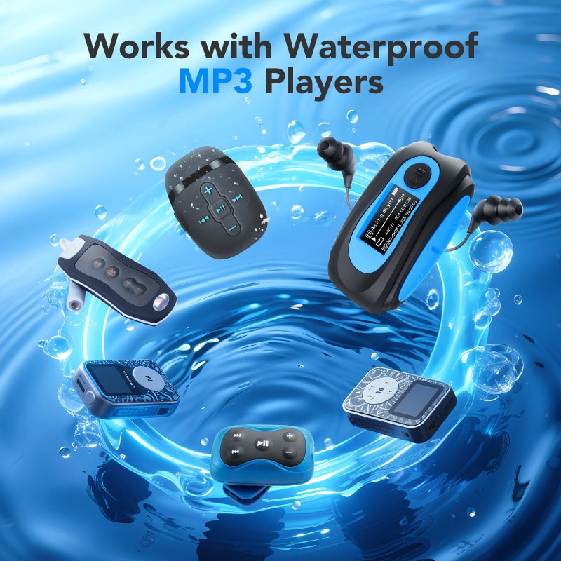 AGPTEK IPX8 Waterproof in-Ear Earphones, Coiled Cable Swimming Earbuds with Stereo Audio Extension Cable, Wired,Black - Image 3