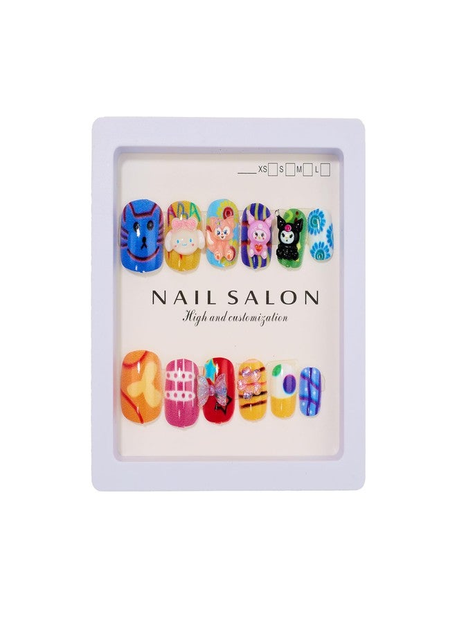 شيري بوكس مجموعة أظافر كرتونية ثلاثية الأبعاد جميلة ولطيفة من CherryBox، مكونة من 12 قطعة للأطفال والكبار، بتصميم كرتوني كاواي مصنوع من الراتنج (ألوان متعددة متنوعة). - Image 1