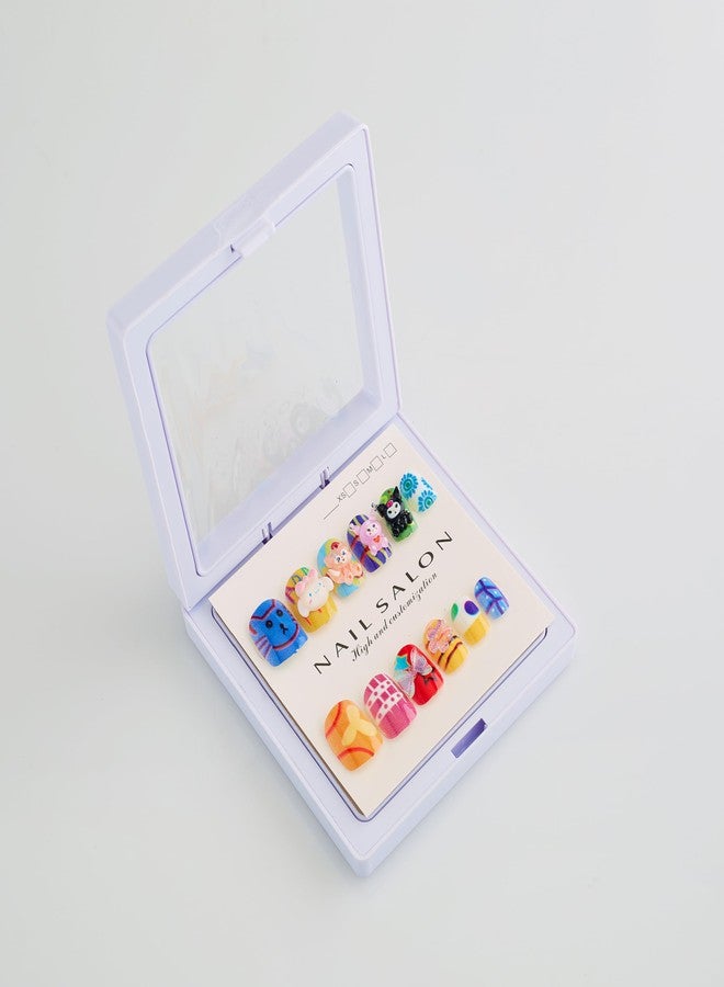 شيري بوكس مجموعة أظافر كرتونية ثلاثية الأبعاد جميلة ولطيفة من CherryBox، مكونة من 12 قطعة للأطفال والكبار، بتصميم كرتوني كاواي مصنوع من الراتنج (ألوان متعددة متنوعة). - Image 2