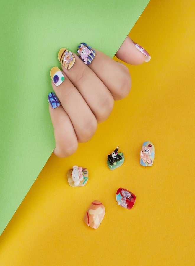 شيري بوكس مجموعة أظافر كرتونية ثلاثية الأبعاد جميلة ولطيفة من CherryBox، مكونة من 12 قطعة للأطفال والكبار، بتصميم كرتوني كاواي مصنوع من الراتنج (ألوان متعددة متنوعة). - Image 3