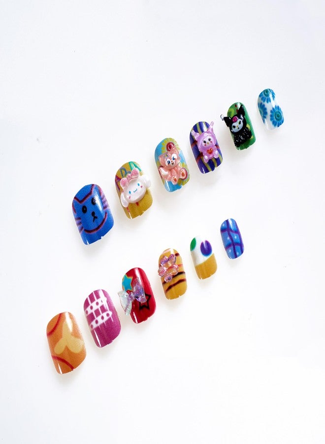 شيري بوكس مجموعة أظافر كرتونية ثلاثية الأبعاد جميلة ولطيفة من CherryBox، مكونة من 12 قطعة للأطفال والكبار، بتصميم كرتوني كاواي مصنوع من الراتنج (ألوان متعددة متنوعة). - Image 4