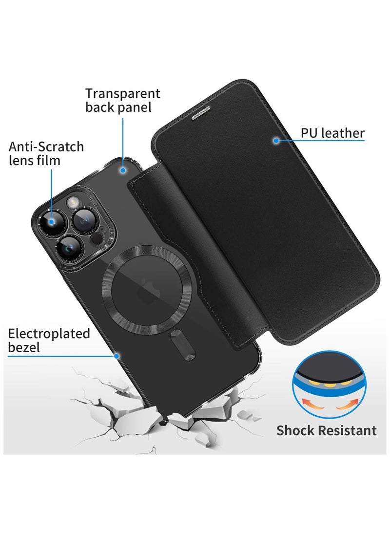 iPhone 15 Pro Case Cover Wallet Compatible with Magsafe Magnetic Shockproof Translucent Back Slim Full Camera Lens Screen Protective Flip Protector with Card Slot Leather Cover for iPhone 15 Pro - Image 2