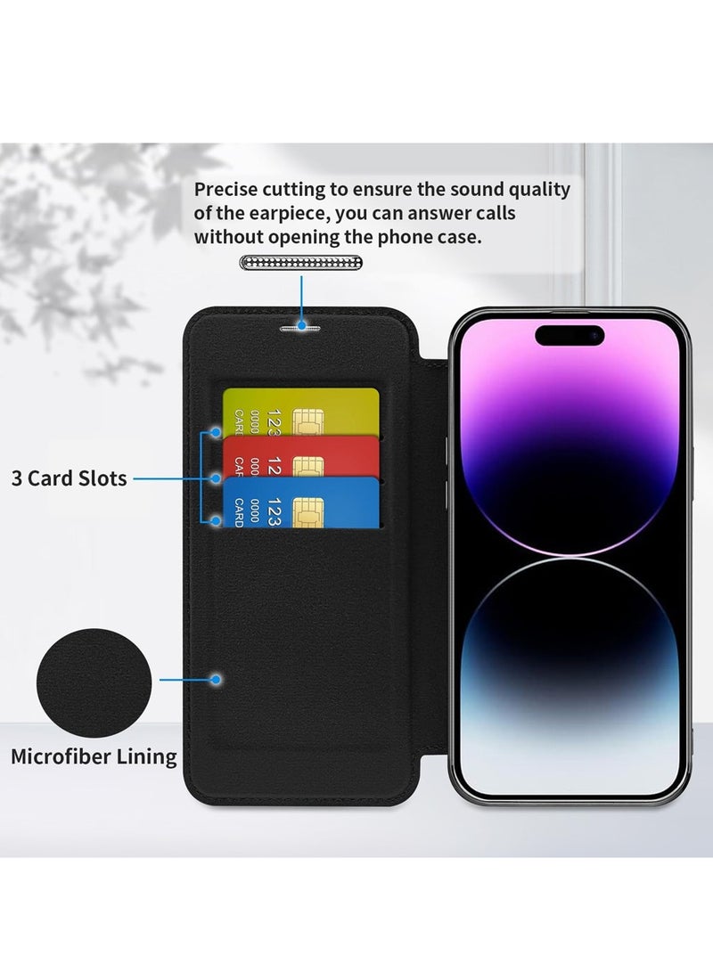 iPhone 15 Pro Case Cover Wallet Compatible with Magsafe Magnetic Shockproof Translucent Back Slim Full Camera Lens Screen Protective Flip Protector with Card Slot Leather Cover for iPhone 15 Pro - Image 3
