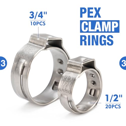 iCrimp PC-PC02KIT PEX Clamp Crimping Tool Kit with 1/2 inch(20 Pack) and 3/4 inch(10 Pack) PEX Clamp Rings, Pipe Cutter for PEX and Automotive Clamp Cinch and Removal - Image 4