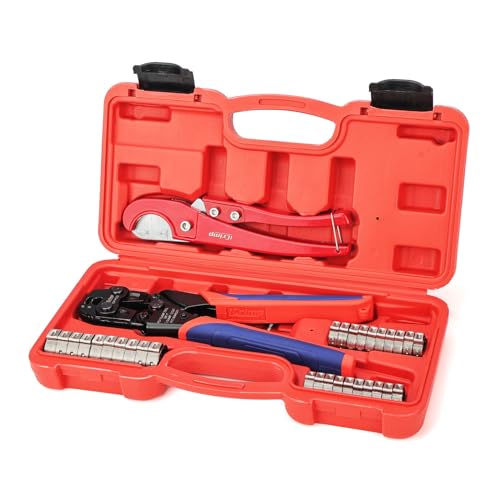 iCrimp PC-PC02KIT PEX Clamp Crimping Tool Kit with 1/2 inch(20 Pack) and 3/4 inch(10 Pack) PEX Clamp Rings, Pipe Cutter for PEX and Automotive Clamp Cinch and Removal - Image 1