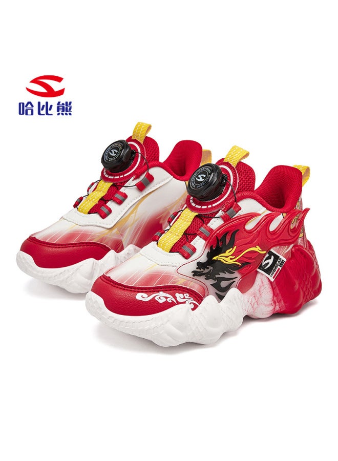 Habib Bear Leather Boys Sneaker Chinese Red Trendy Button Shoes Spring And Autumn Girls Casual Shoes A Generation Of Hair