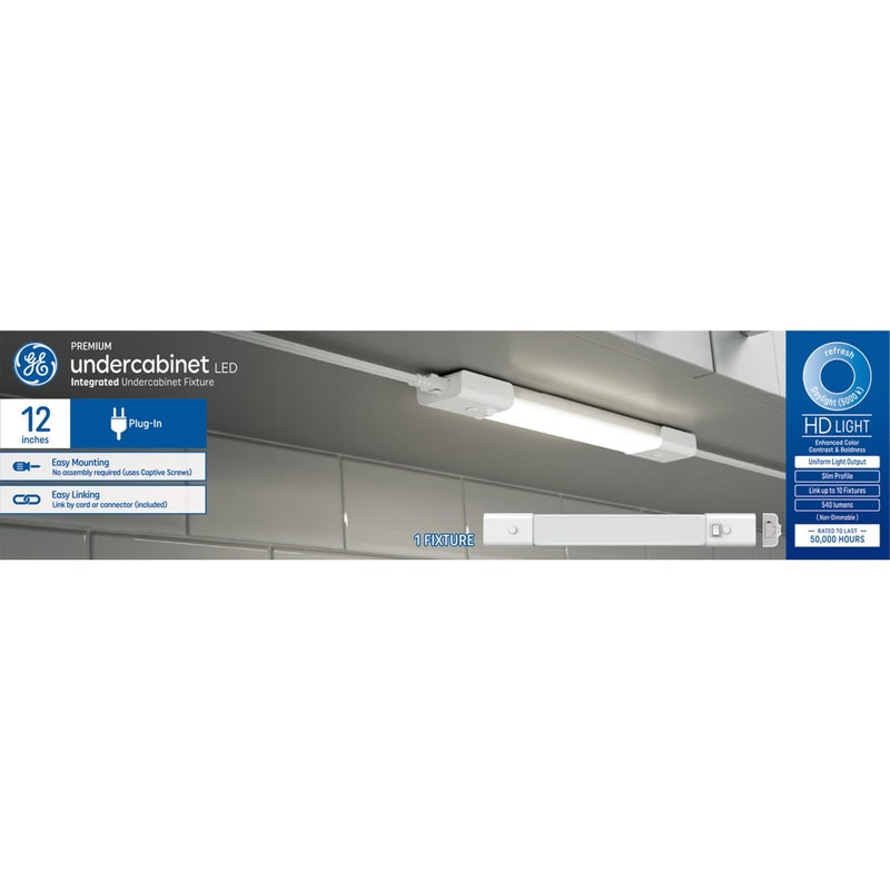 مصباح LED HD تحت الخزانة من GE قابل للتوصيل تصميم مدمج نحيف للمطابخ لون ضوء النهار 12 بوصة عبوة واحدة