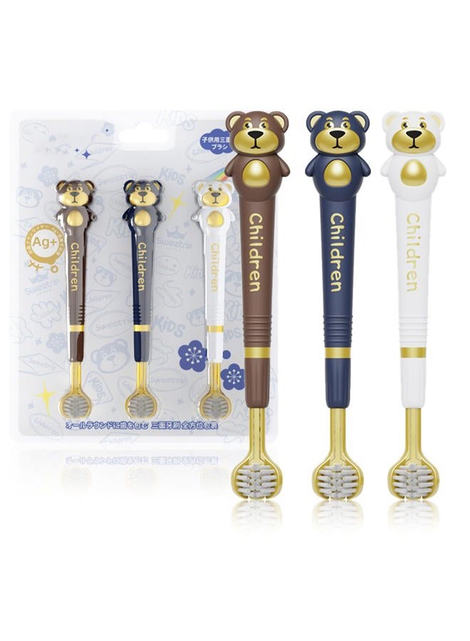 ZMRZ 3-Sided Toothbrush for Kids – Soft Bristles, Triple-Angle Toothhugger, Cartoon Bear Design Sensory Toothbrush for Toddlers, Kids Toothbrush for Aged 3-12, Gentle Gum and Tooth Care (3-Pack) - Image 1