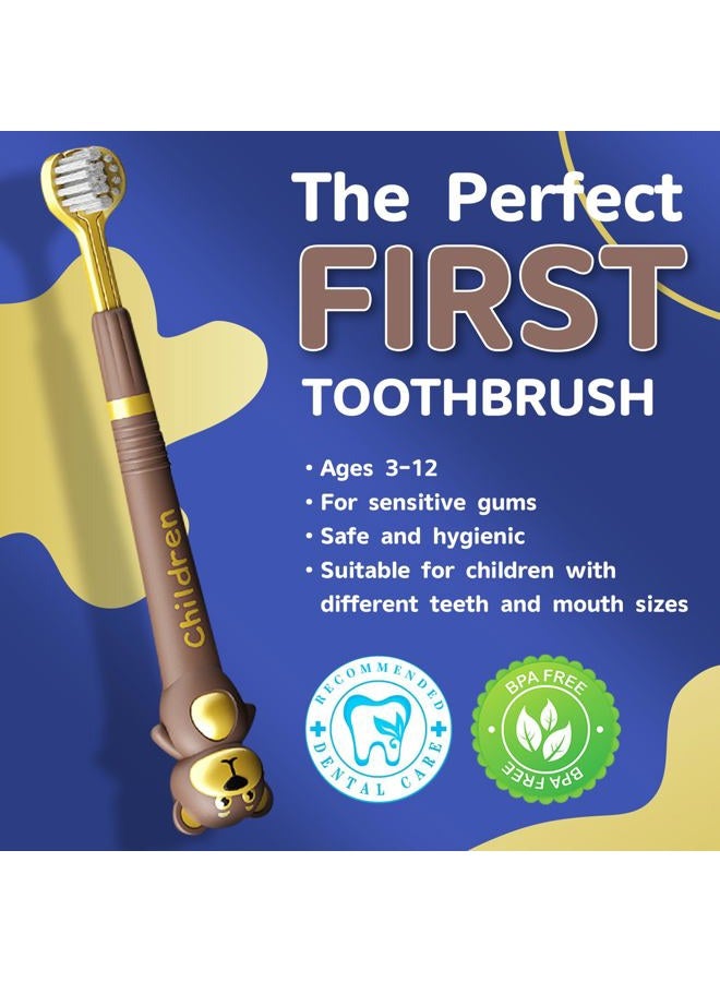 ZMRZ 3-Sided Toothbrush for Kids – Soft Bristles, Triple-Angle Toothhugger, Cartoon Bear Design Sensory Toothbrush for Toddlers, Kids Toothbrush for Aged 3-12, Gentle Gum and Tooth Care (3-Pack) - Image 3